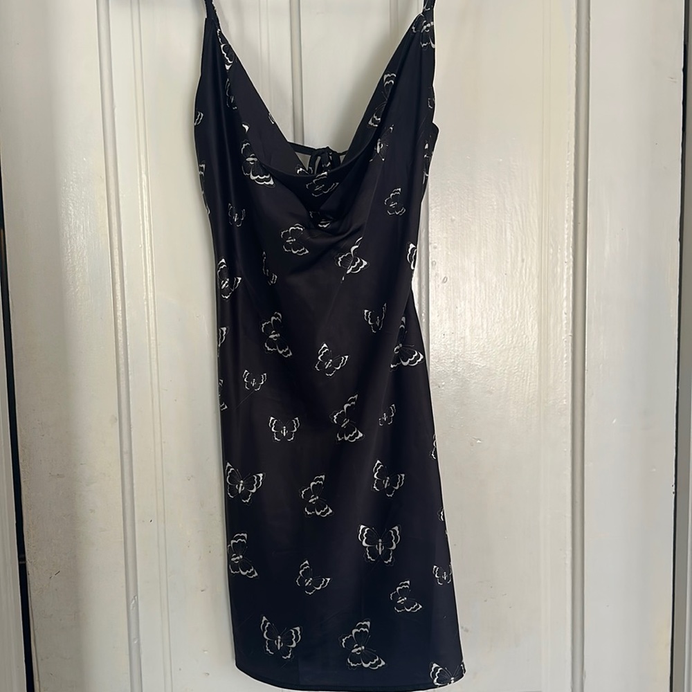 Black butterfly print mini dress